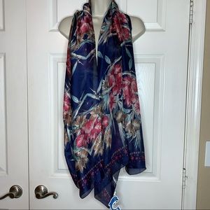 Delfin Blue Floral Scarf Silk Viscose Blend